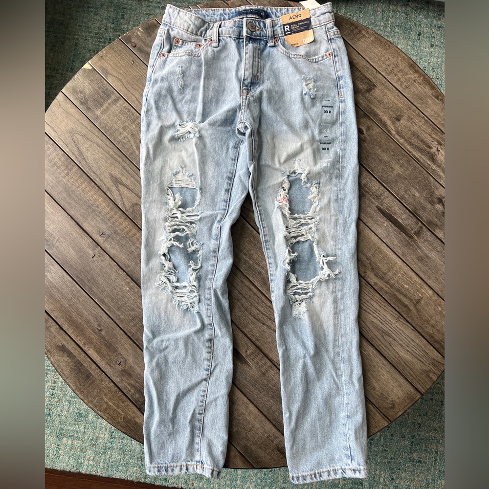 Aero Aeropostale jeans size 00 new with tags boyfriend destroyed baggy wide leg